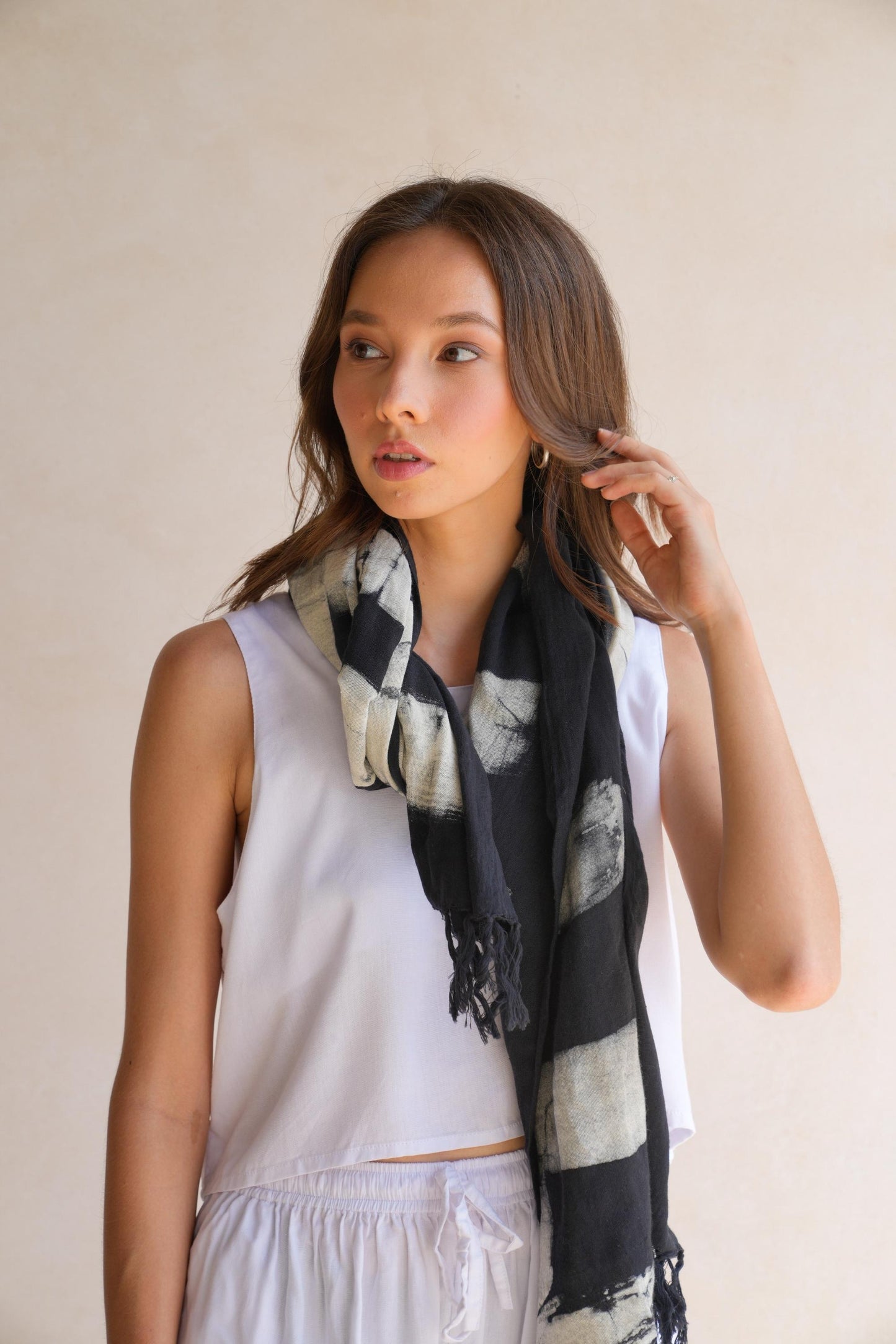 Rhea Hand Dyed Organic Cotton Scarf in Black and White