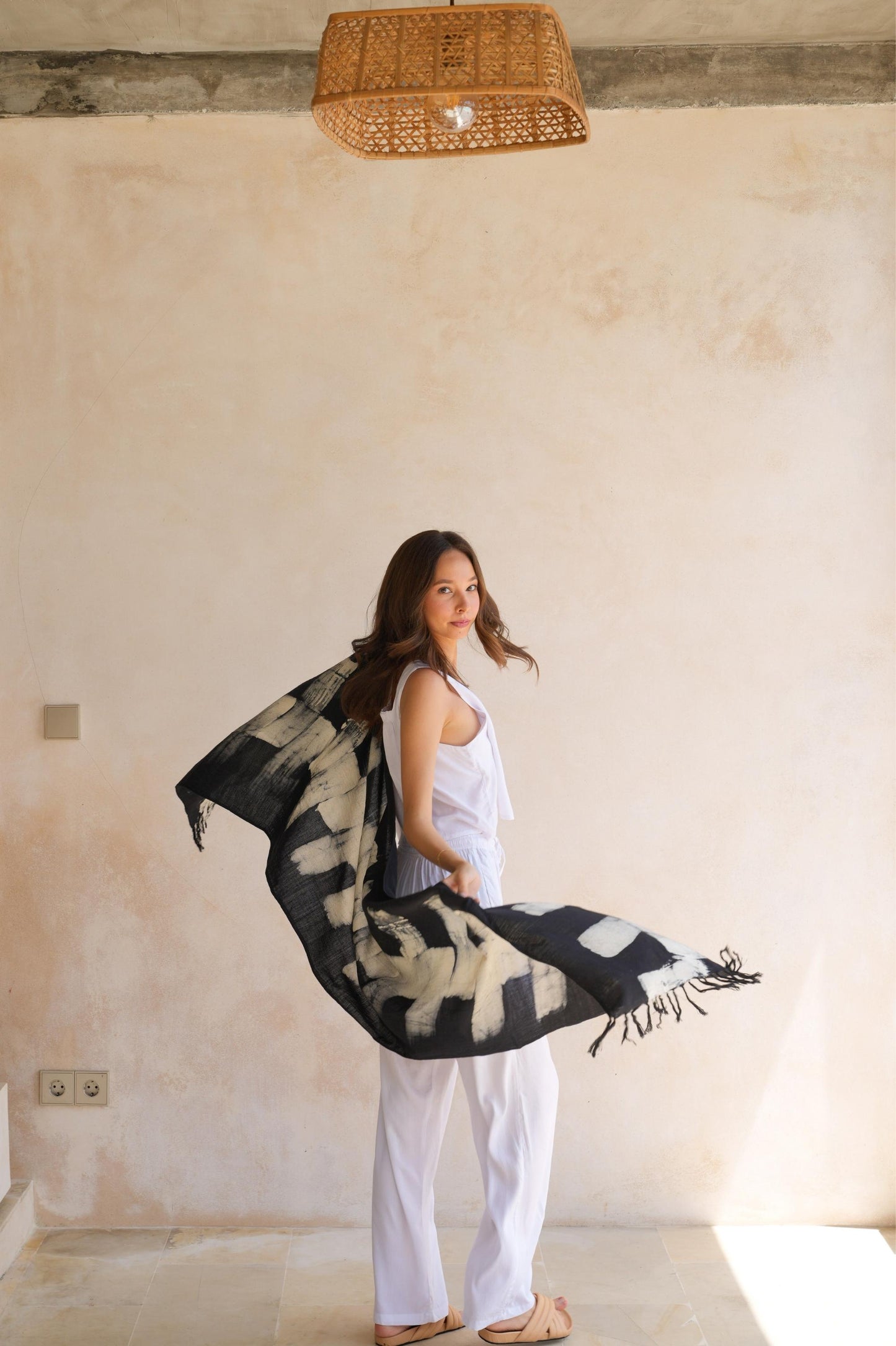 Load image into Gallery viewer, Rhea Hand Dyed Organic Cotton Scarf in Black and White
