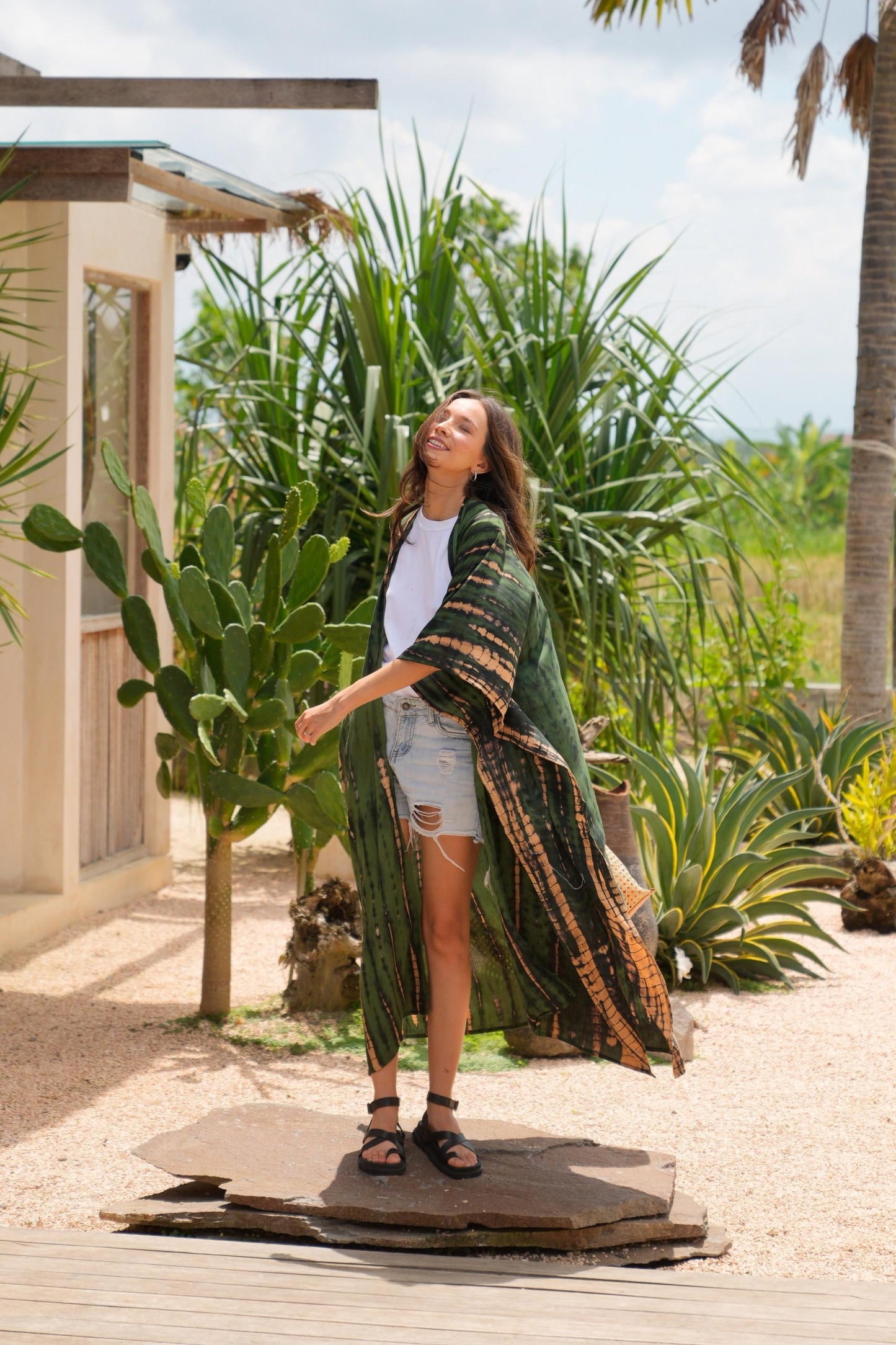 Sara Hand Dyed Kimono in Emerald Green