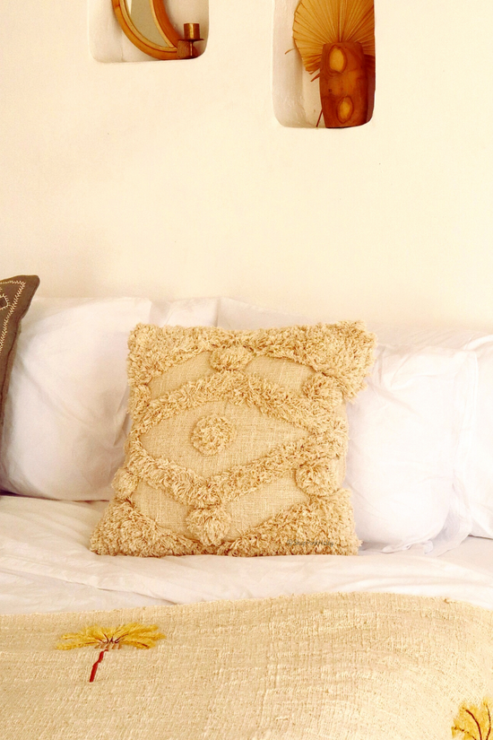 Savannah Hand loomed Organic Cotton Throw Pillow Cover in Cream Pink Haley