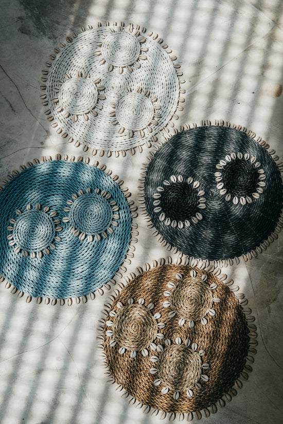 Handwoven Seagrass with Shells Coasters and Placemats