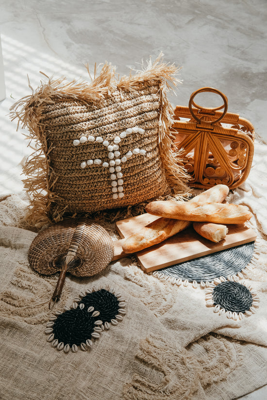 Handwoven Seagrass with Shells Coasters and Placemats