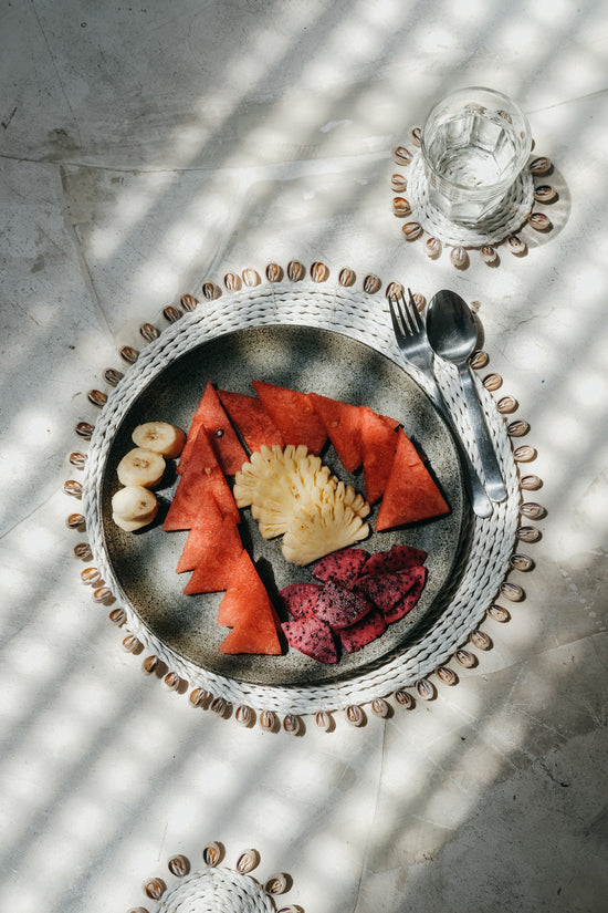 Handwoven Seagrass with Shells Coasters and Placemats