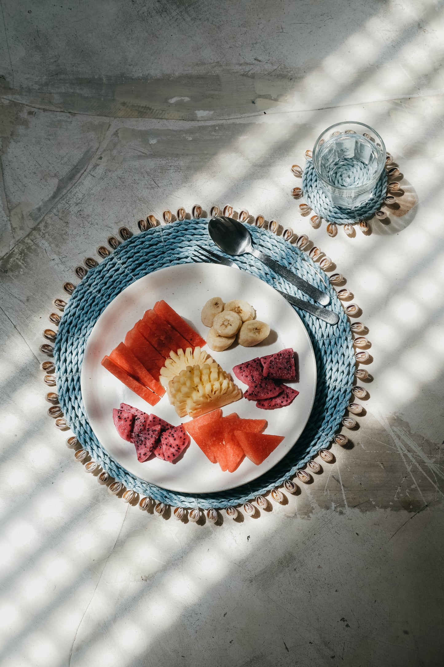 Handwoven Seagrass with Shells Coasters and Placemats