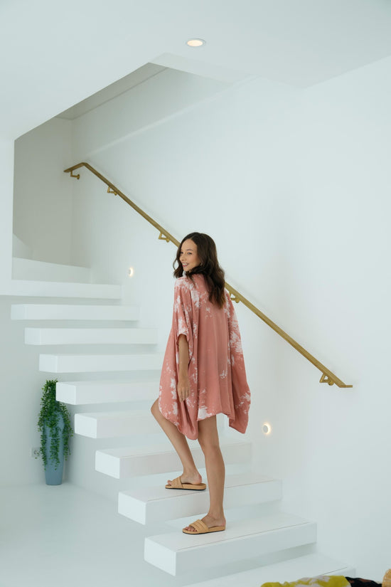 Teagan Open Front Hand Tie Dyed Kimono in Pink