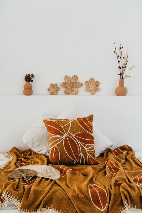 Violette Hand-loomed Organic Cotton Throw Pillow Cover in Clay