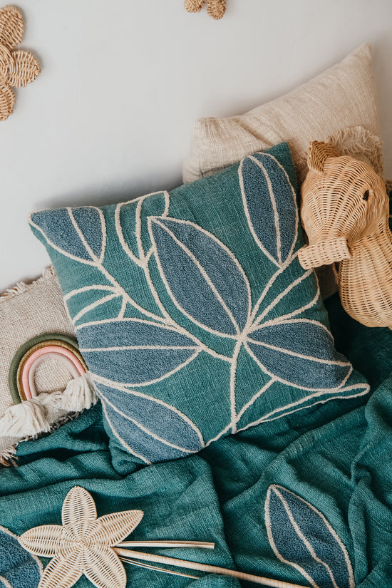 Violette Hand loomed Organic Cotton Throw Pillow Cover in Teal