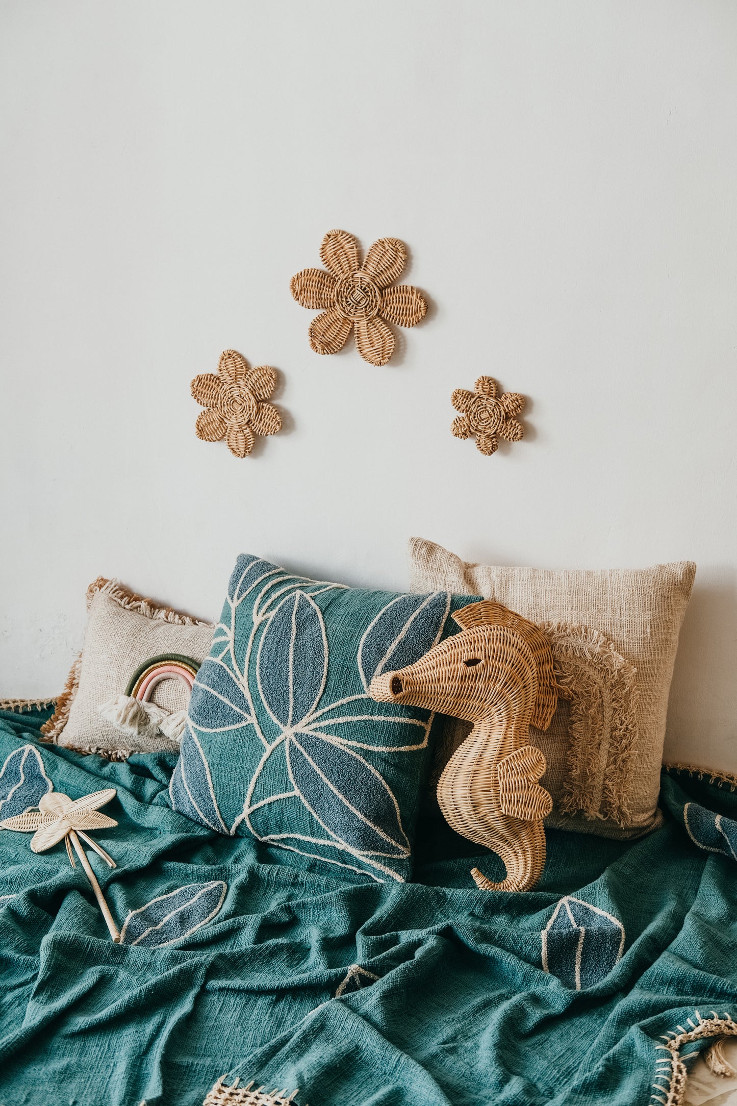 Violette Hand-loomed Organic Cotton Throw Pillow Cover in Teal