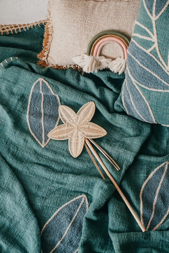 Violette Hand-loomed Organic Cotton Throw Blanket in Teal