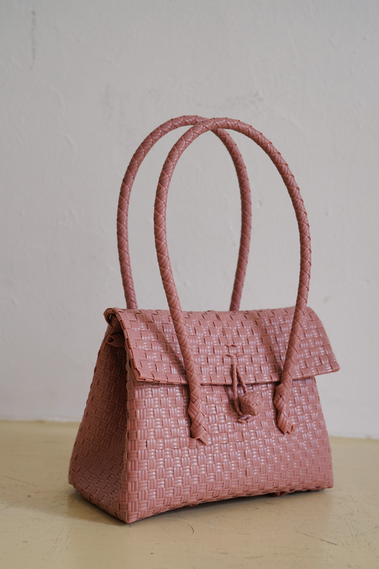 Vivian Front Flap Recycled Plastic Woven Satchel Small Pink Haley