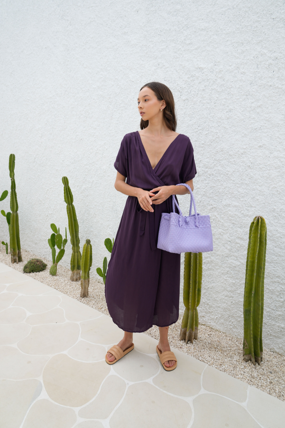 Zoe Recycled Plastic Woven Tote Small - Lavender