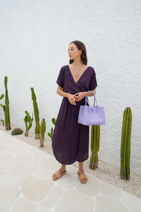 Zoe Recycled Plastic Woven Tote Small - Lavender