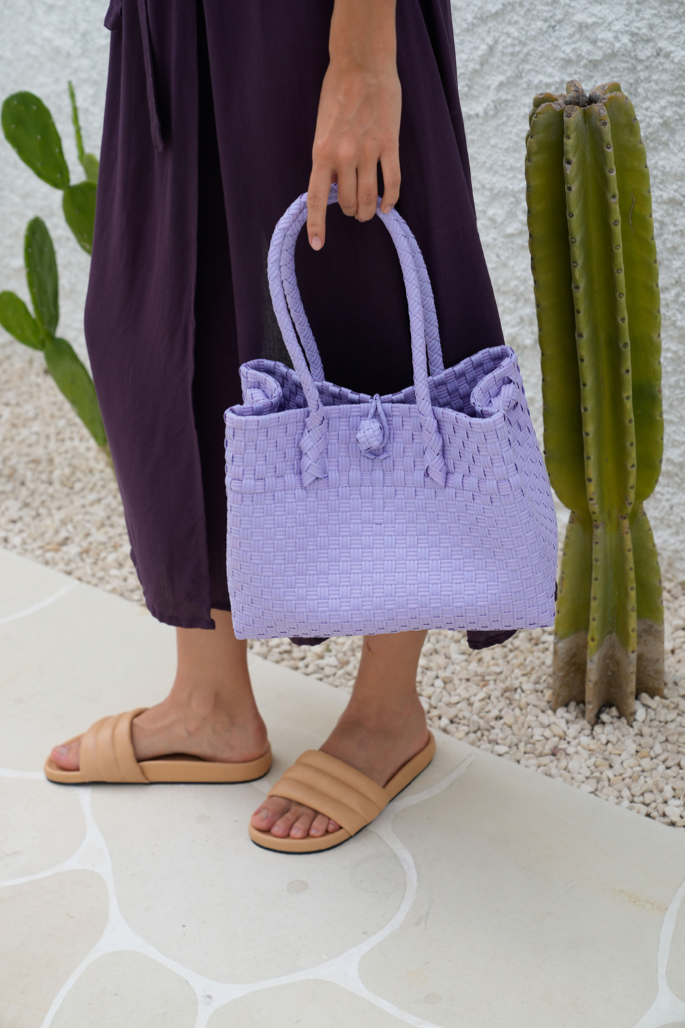 Zoe Recycled Plastic Woven Tote Small - Lavender