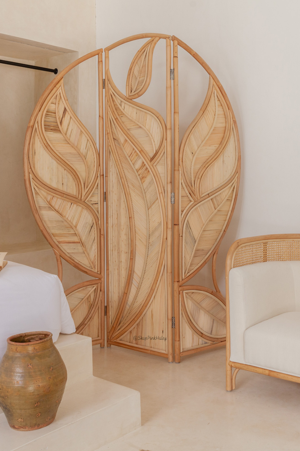 Palm Leaf Rattan Room Divider